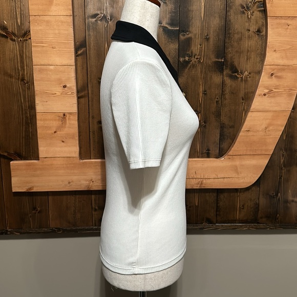 J.Crew Vintage rib polo T-shirt in ivory ground black tip - Picture 4 of 7
